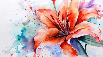 colorful ink wash painting on a white background of a lilly decorative painting