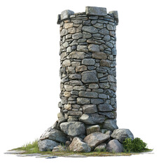 a stone tower with small window isolated on transparent background