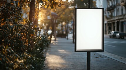 Blank canvas: Urban advertisement space amid serene autumnal atmosphere