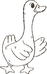 Doodle Hand Drawn Retro Silly goose Cartoon.  Meme Design. funny goose