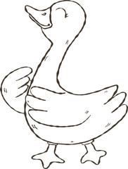 Doodle Hand Drawn Retro Silly goose Cartoon.  Meme Design. funny goose