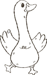 Doodle Hand Drawn Retro Silly goose Cartoon.  Meme Design. funny goose