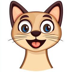 Cartoon illustration of a smiling cat with blue eyes and light brown fur