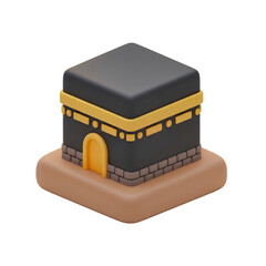 Isometric Kaaba Illustration on Black Background for Islamic Themes
