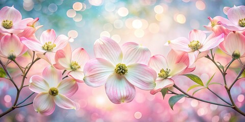 Fototapeta premium Double Exposure Dogwood Bloom Photography, Soft Pink Flowers, Light Background, Spring Blossom, Nature Image