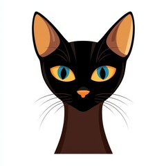 Illustration of a black cat with yellow and blue eyes on a white background