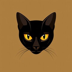 Digital illustration of a black cat with vivid yellow eyes and finely detailed whiskers