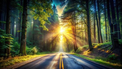 Double Exposure Rural Road Fork - Surreal Countryside Photography, Nature Split Image, Mystical Path, Fork in the Road, Crossroads, Landscape Photography