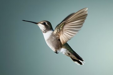 Fototapeta premium A graceful hummingbird in mid-flight against a muted backdrop.