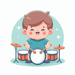 vector image of a child playing drums