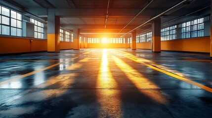 Empty Parking Garage Bathed in Sunlight