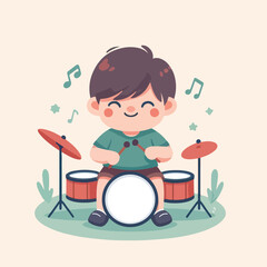 vector image of a child playing drums