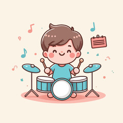 vector image of a child playing drums