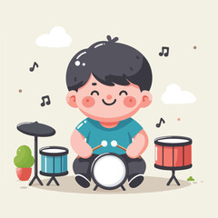 vector image of a child playing drums