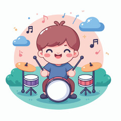 vector image of a child playing drums