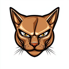 Stylized illustration of a cat's face with bold outlines and a brown and black color palette