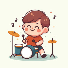 vector image of a child playing drums