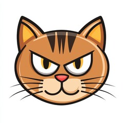 Angry cartoon cat with yellow eyes and brown fur on white background