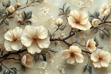 Elegant display of pale flowers and branches on a soft background