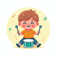 vector image of a child playing drums