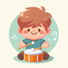 vector image of a child playing drums