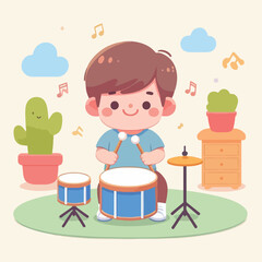 vector image of a child playing drums