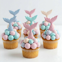 Cupcakes with Bubble Icing and Mermaid Tail Toppers