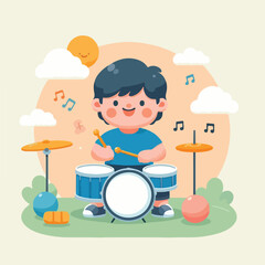 vector image of a child playing drums