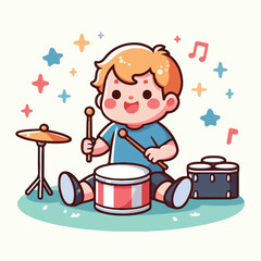 vector image of a child playing drums