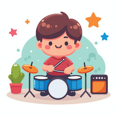 vector image of a child playing drums