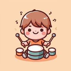 vector image of a child playing drums