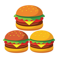 American hamburgers set  isolated on white background