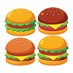 American hamburgers set  isolated on white background