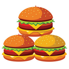 American hamburgers set  isolated on white background
