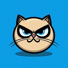 Cartoon illustration of an angry cat with blue eyes and tan fur