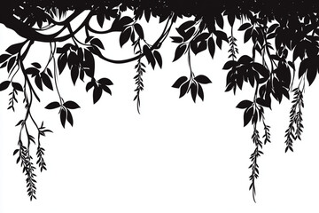 Black and white wisteria silhouette vector illustration for banner background, and decoration art.