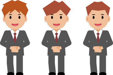 手を前で重ね、笑顔のグレースーツの若い男性