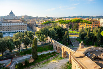 Fototapeta premium Castel Sant'Angelo, also known as Mausoleum of Hadrian, is a towering rotunda in Parco Adriano, Rome, Italy. It was initially commissioned by the Roman Emperor Hadrian as a mausoleum for himself and h
