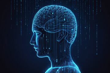 Digital Brain with Binary Code Rain