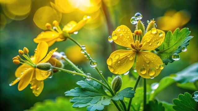 Greater Celandine Rain Forest Herb Chelidonium Majus Yellow Flower Photography