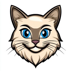 Obraz premium Cartoon illustration of a smiling cat with blue eyes and light beige fur