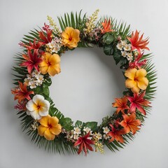 A crown made of tropical flowers, white background