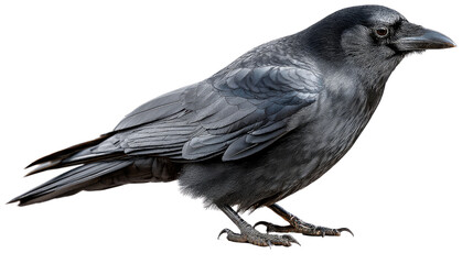 Fototapeta premium Raven in Profile: A captivating profile of a raven showcases its sleek, ebony plumage, sharp beak, and intelligent gaze, a symbol of mystery and intelligence.