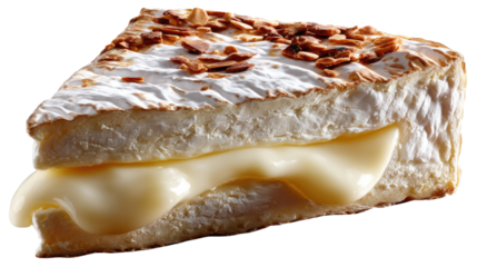 Gourmet Brie Cheese Slice: A visually appealing slice of brie cheese, adorned with delectable toppings. The creamy interior and inviting appearance beckon you to indulge in this culinary delight.