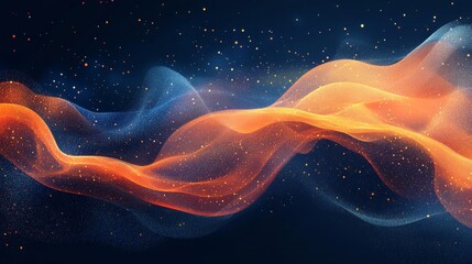 Abstract Orange and Blue Wave Abstract Art Digital Painting