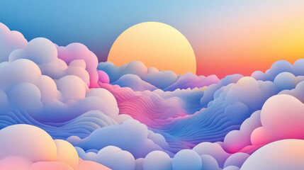 Background image about Fluffy clouds, beautiful colors and moon, modern aesthetic style. ai generative.