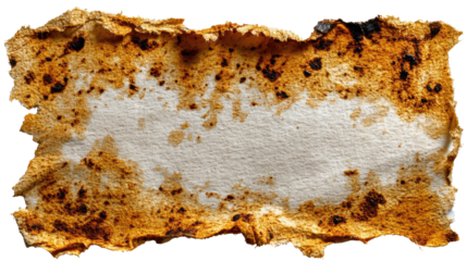 Burned and Torn Paper: a distressed piece of paper showcasing a charred texture, its edges bearing the marks of fire and age. It reveals a story of destruction and resilience.