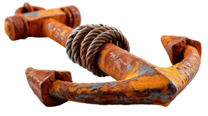 Rusty Anchor: An antique, heavily rusted anchor with rope is a symbol of stability, security, and hope, evoking maritime history and the strength of the sea.