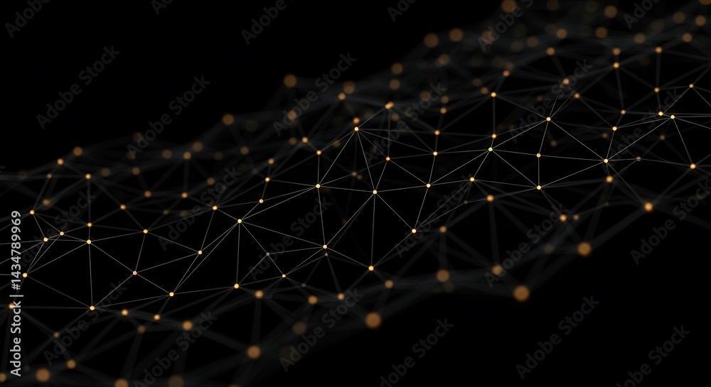Poster abstract network connections with glowing nodes on dark background visualization