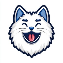 Cartoon dog head with playful expression and blue ears